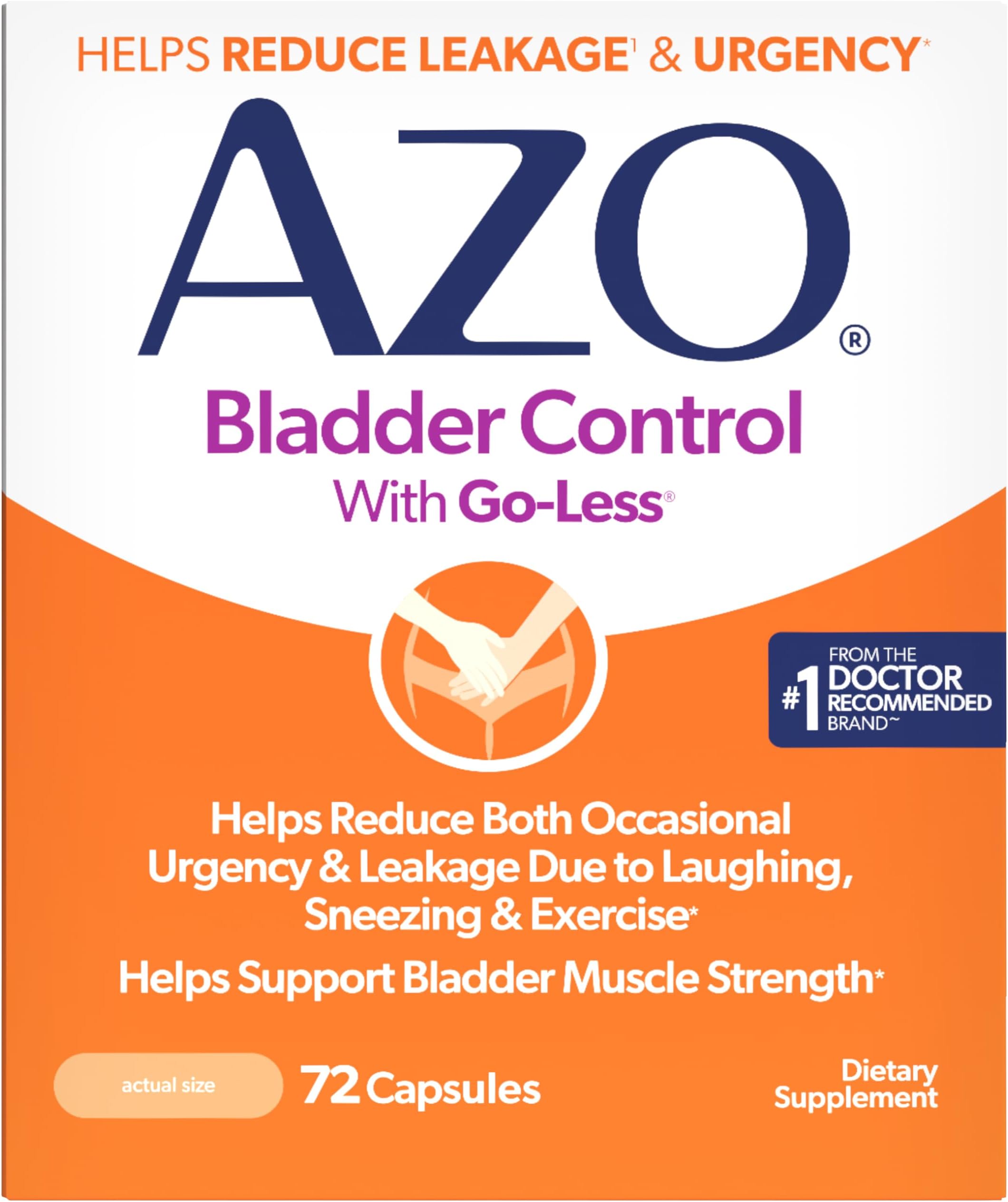 AZO Bladder Control with Go-Less Daily Supplement | Helps Reduce Occasional Urgency, leakage due to laughing, sneezing and exercise††† | 72 Capsules