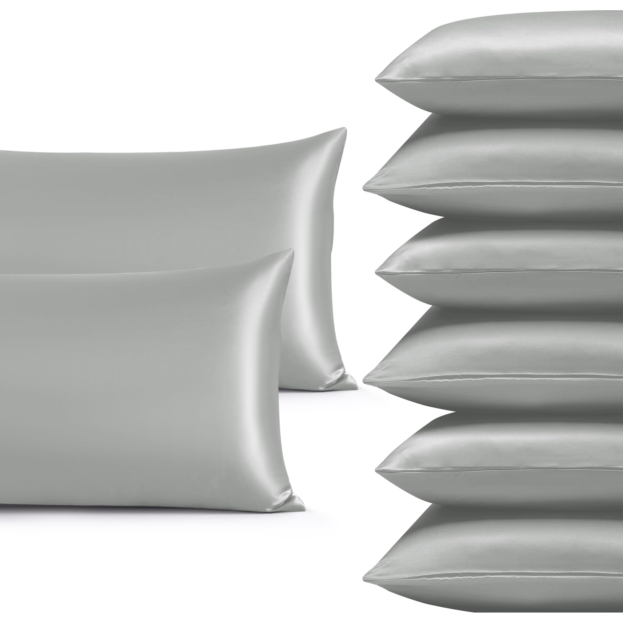 Imperial Rooms Satin Pillowcase 6 Pack – Satin Silk Pillowcases for Hair and Skin, Gifts for Women – Silver Pillow cases with Envelope Closure (50x75 cm)