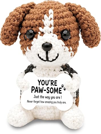 Beagle Gifts for Dog Lovers,Emotional Support Crochet Beagle with Inspirational Card,Cute Handmade Puppy Desk Decor,Gift for Friend,Birthday Graduation Teacher Appreciation Dog Mom Ideas