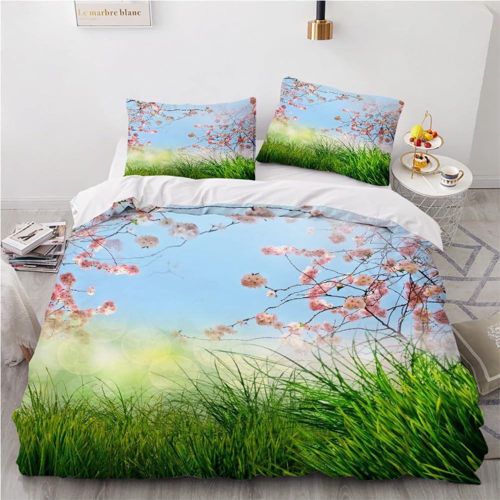 Housse de couette 220x240cm fleur herbe parure de lit 100% microfibre