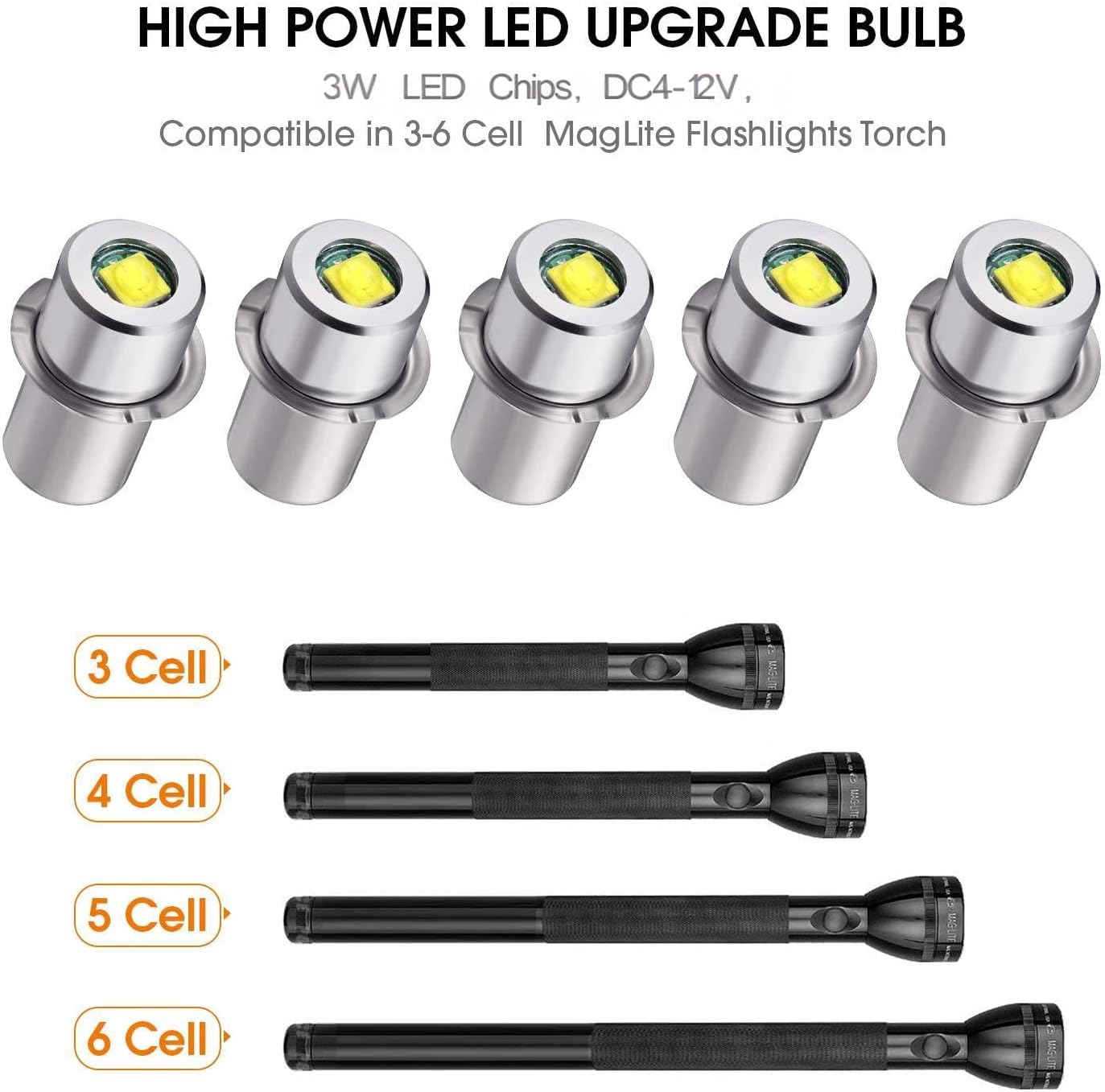 Honoson 5 Pieces LED Bulb 3W DC 4-12V Flashlight Bulbs Replacement Torch Flashlight Conversion Replacement Kit