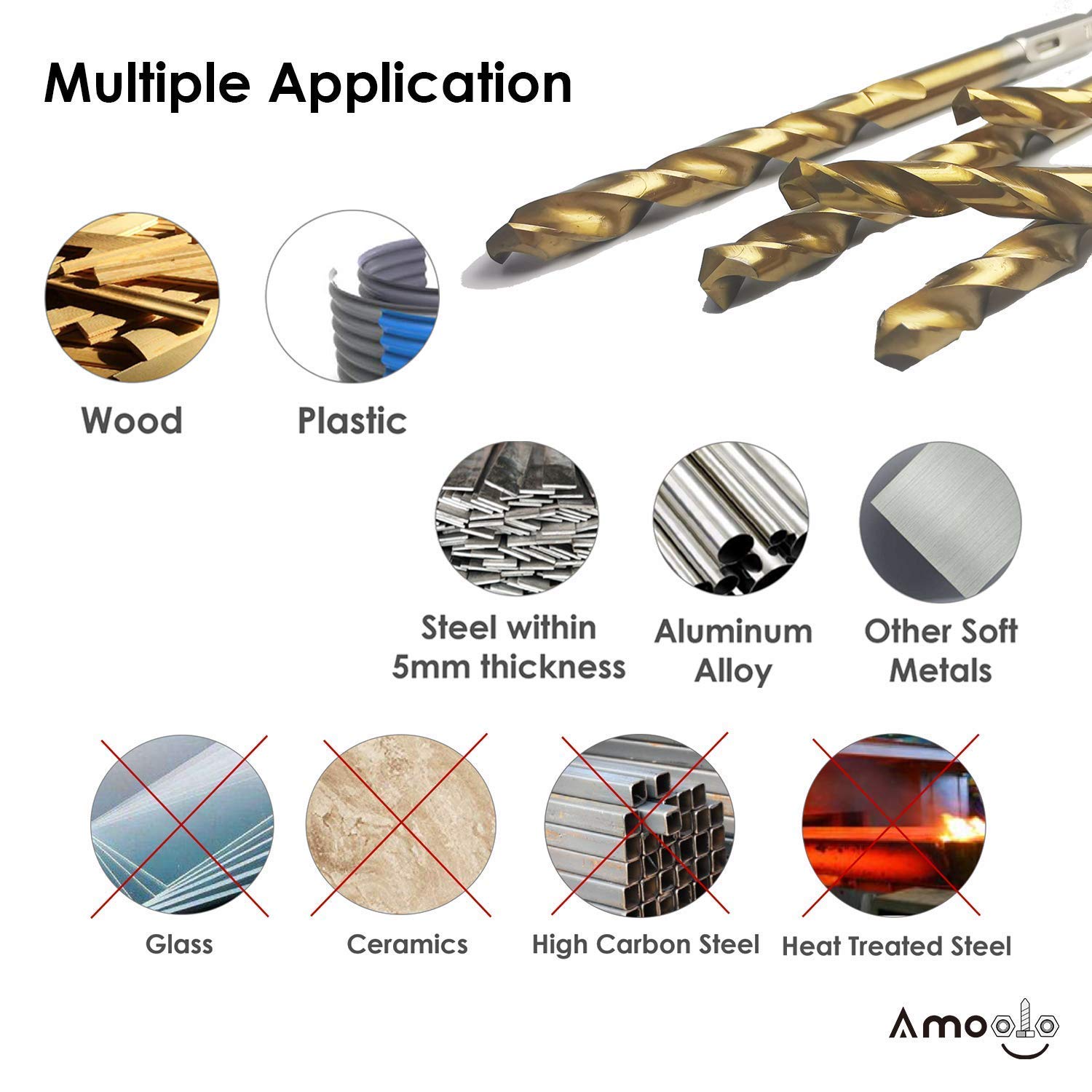 amoolo Hex Shank Drill Bit Set Combo 16Pcs (1/16"-1/4") + 10Pcs 1/8", Premium 4341 HSS Titanium Quick Change Impact Hex Drill Bits for Wood, Steel, Metal, Plastic