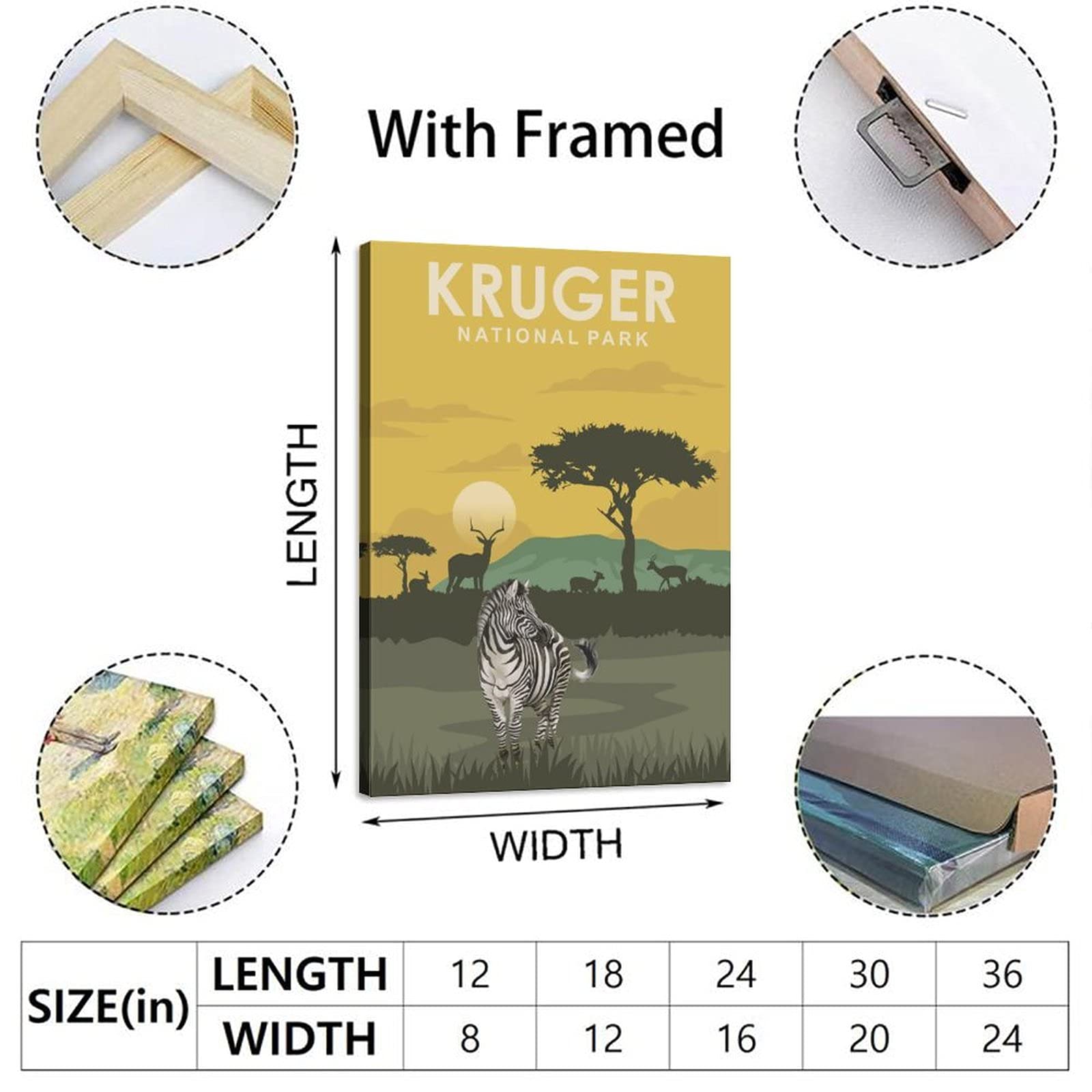 Póster de viaje del Parque Nacional Kruger de la vendimia de Sudáfrica Puesta de sol decorativo Carteles de la lona del dormitorio moderno Art Poster Pintura Carteles Decoración de la pared regalo