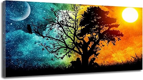 Pintura abstracta de sol, luna, árbol, amor, paisaje, lienzo, arte de pared, póster para el hogar, sala de estar, dormitorio, impresión de 16 x 32 disponible en Yaxa Colombia