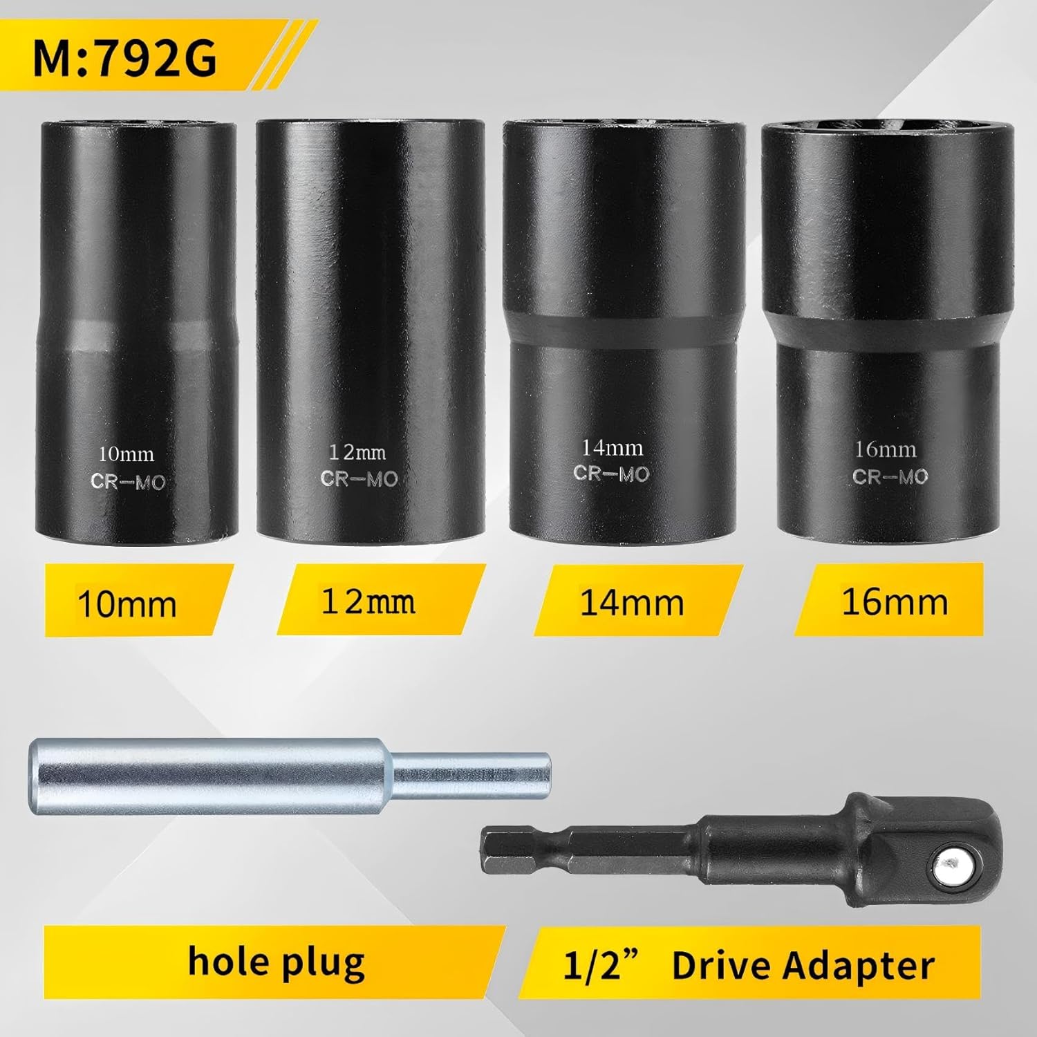 6 PCS Lug Nut Removal Tool, 1/2-inch Twist Socket Set & Bolt Extractor Set, Wheel Lock Removal Kit for Removing Damaged, Frozen, Rusted, Nuts & Screws, Cr-Mo Steel (10-16mm)
