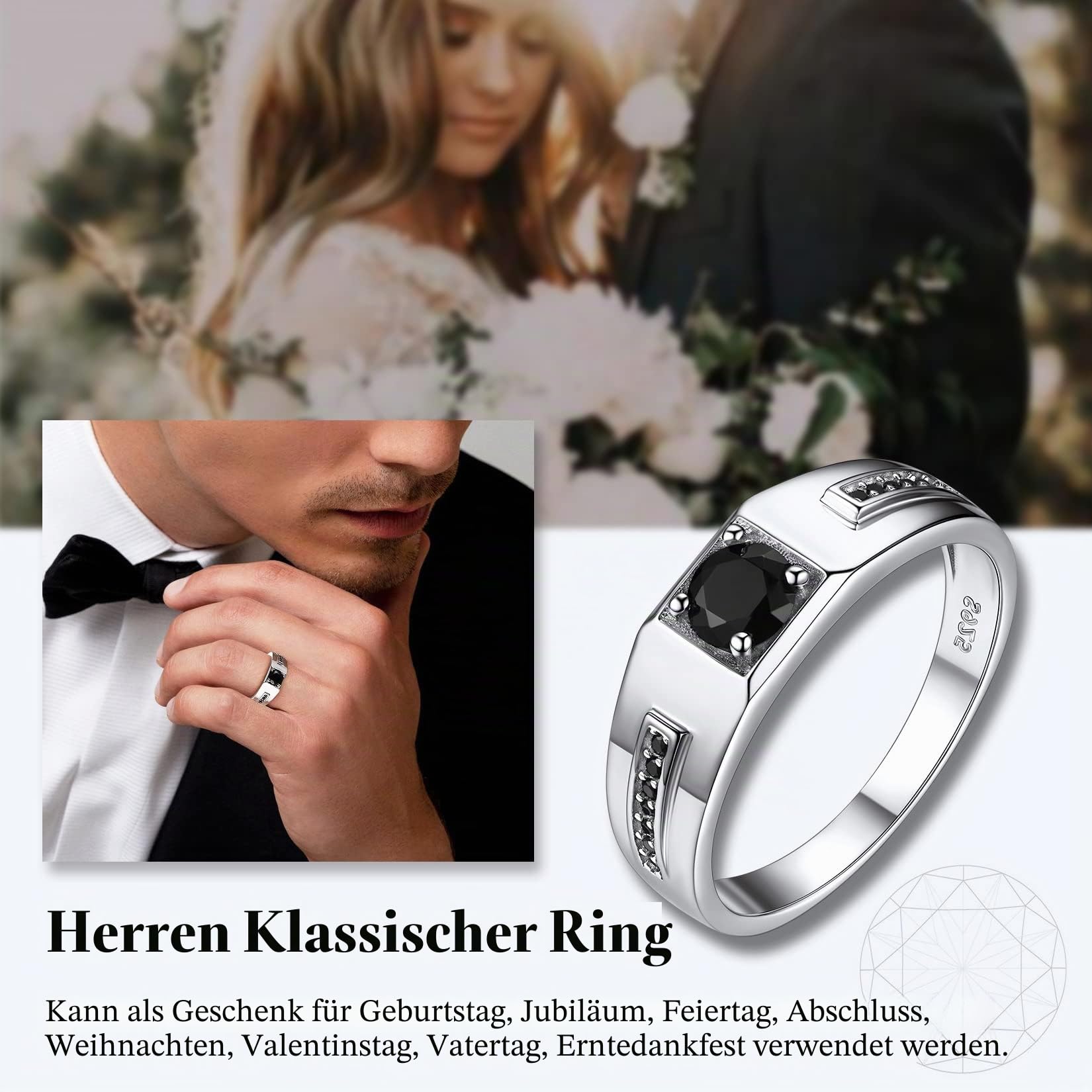 Suplight Herren Ring mit Zirkonia Geburtsstein Damenring 925 Sterling Silber Personalisierter Bandring