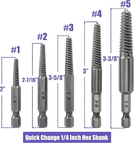 Miniatura 4 de Yakamoz Juego de brocas extractoras de tornillos dañados, 10 unidades, extractores de pernos rotos, removedor de tornillos despojados, herramienta