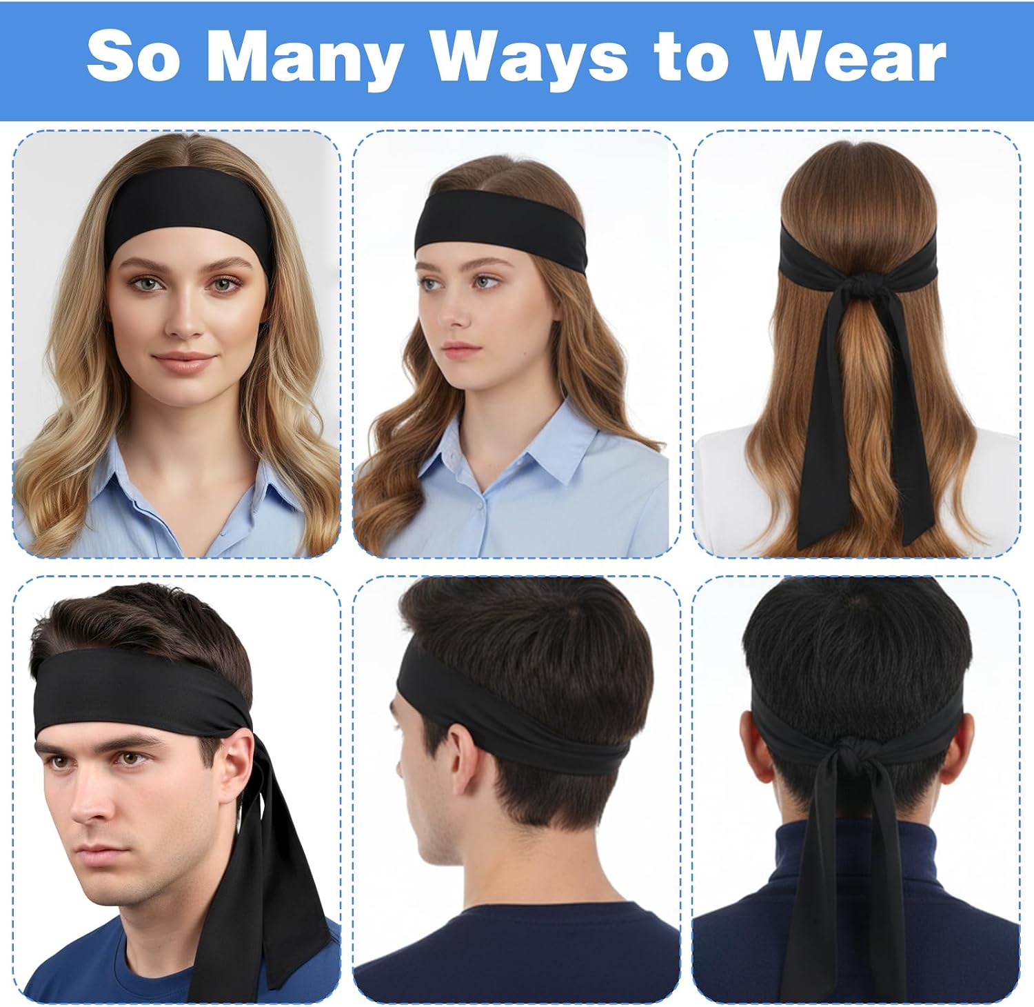2 Pack Tie Headband for Women and Men, Large Hair Ties Bandana Headband Sport Tie Headbands for Basketball, Soccer, Football