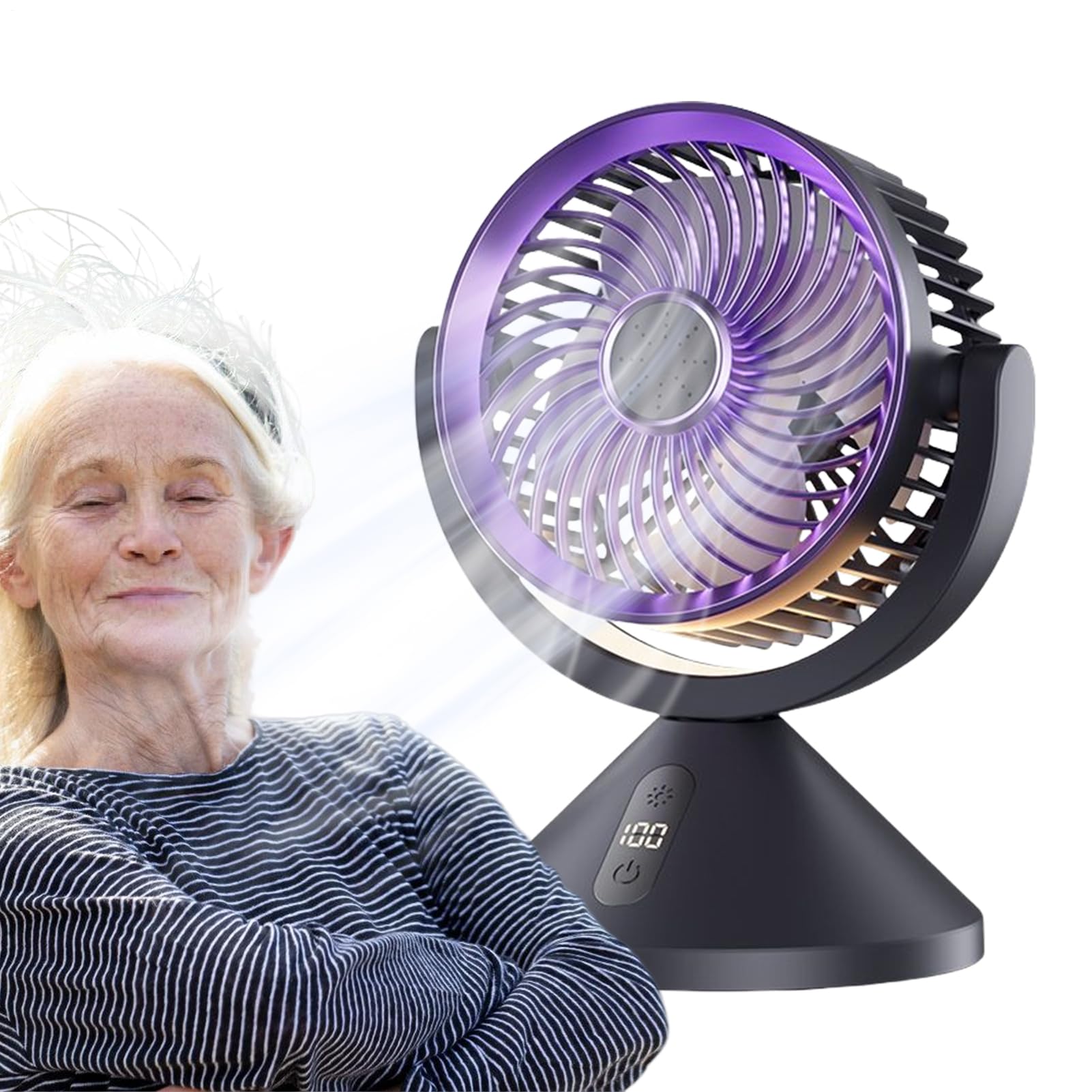 Ventilateur de circulation pour le bureau et la chambre avec éclairage LED rechargeable