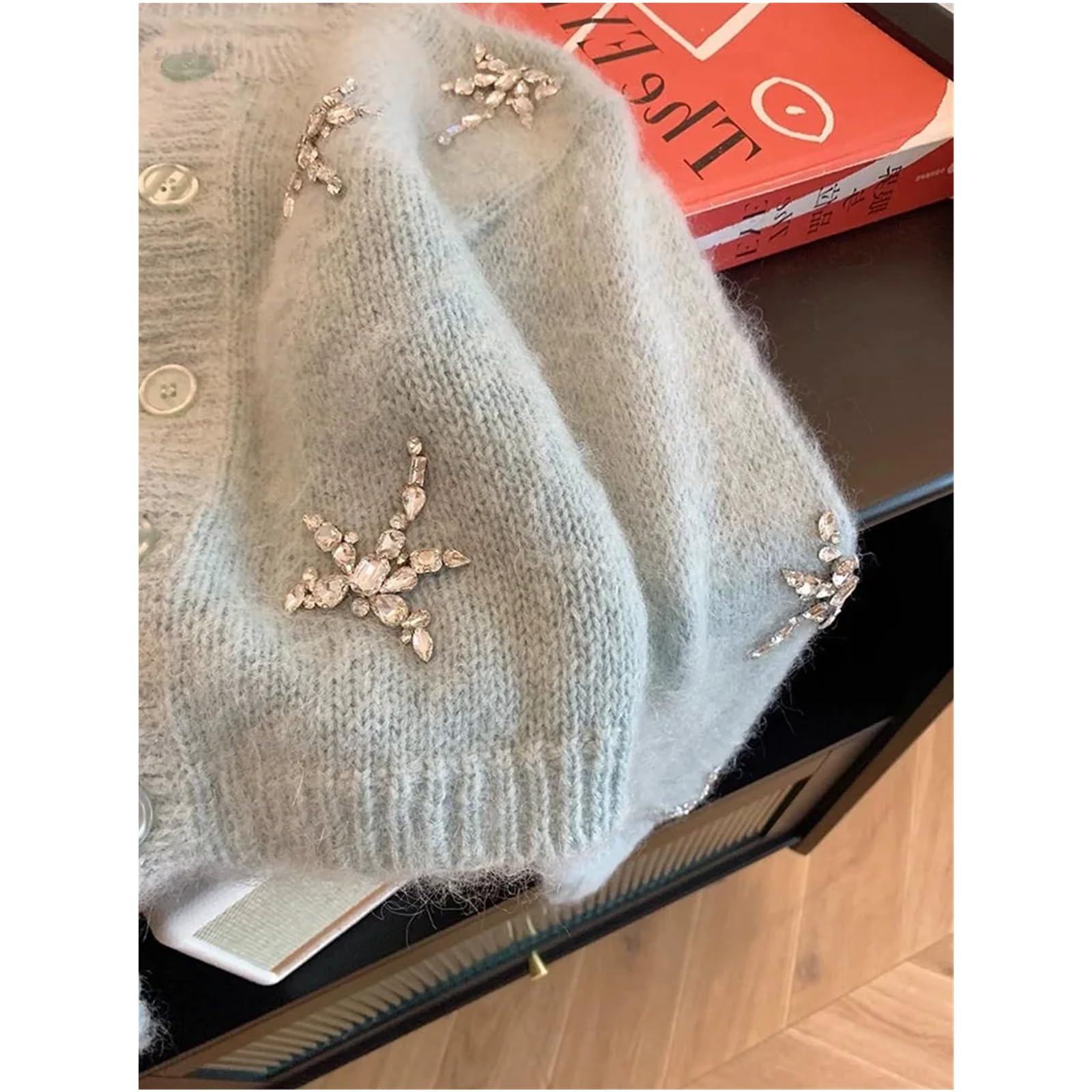 Sweter dla kobiet niebieski dzianinowy kardigan damski jesienny okrągły dekolt z długim rękawem delikatny miękki krótki sweter kurtka Mujer