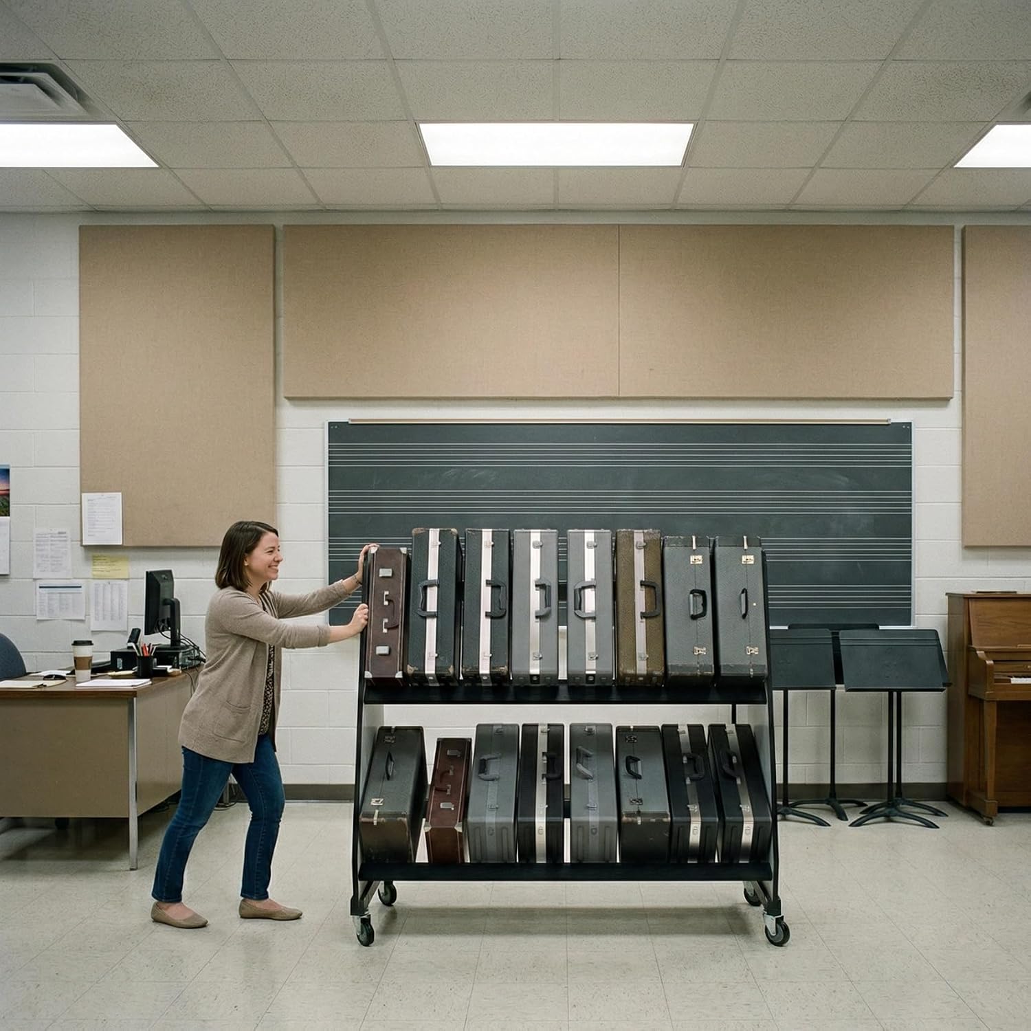 A&S Crafted Products Trumpet Case Storage Rack for Schools - The Band Room | Mobile Music Classroom Cart | Made in U.S.A.