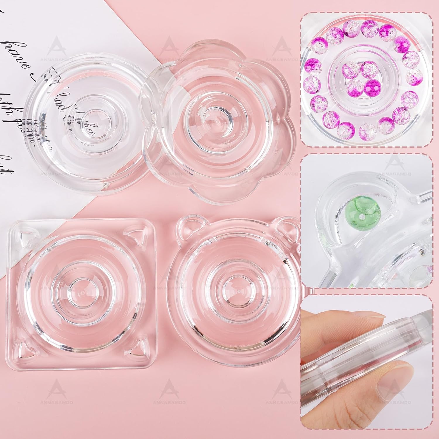 ANNASAMDO 4 Pack Clear Bead Storage Boards Beading Acrylic Jewelry Trays