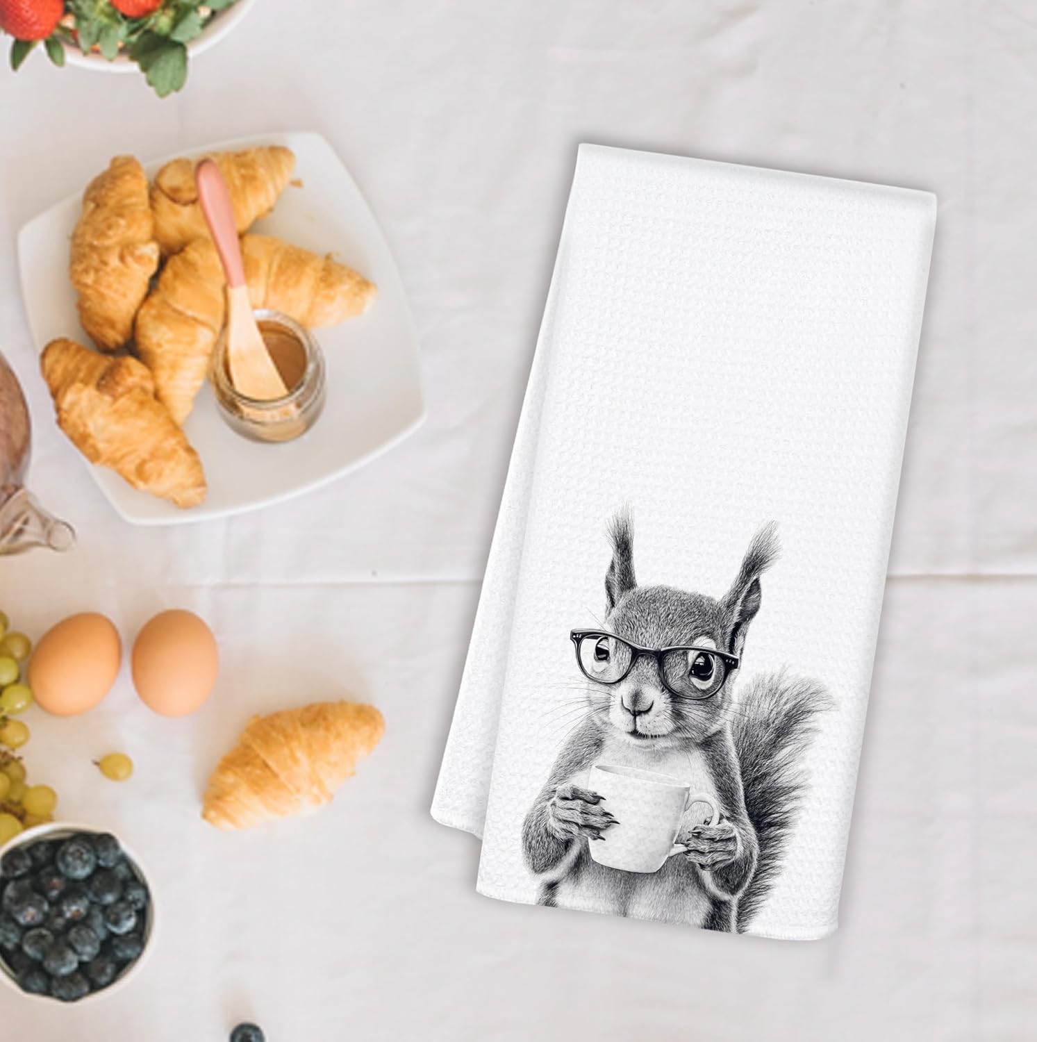 Funny Squirrel Kitchen Towels, Gifts for Squirrel Lovers Dish Tea Towels, Black and White Animal Lover Gifts Hand Towel for Kitchen, Coffee Bar Station Decor, 16x24 Inch - Image 2