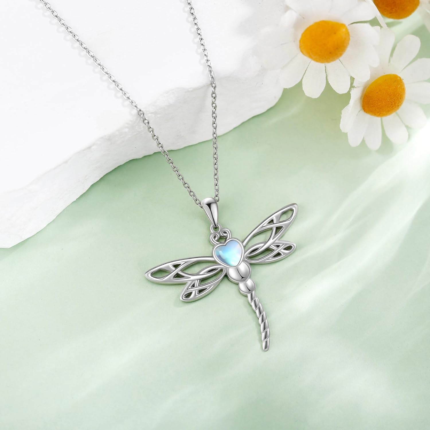 Dragonfly Necklace for Women 925 Sterling Silver Celtic Dragonfly Pendant Moonstone Jewelry Gifts - Image 3