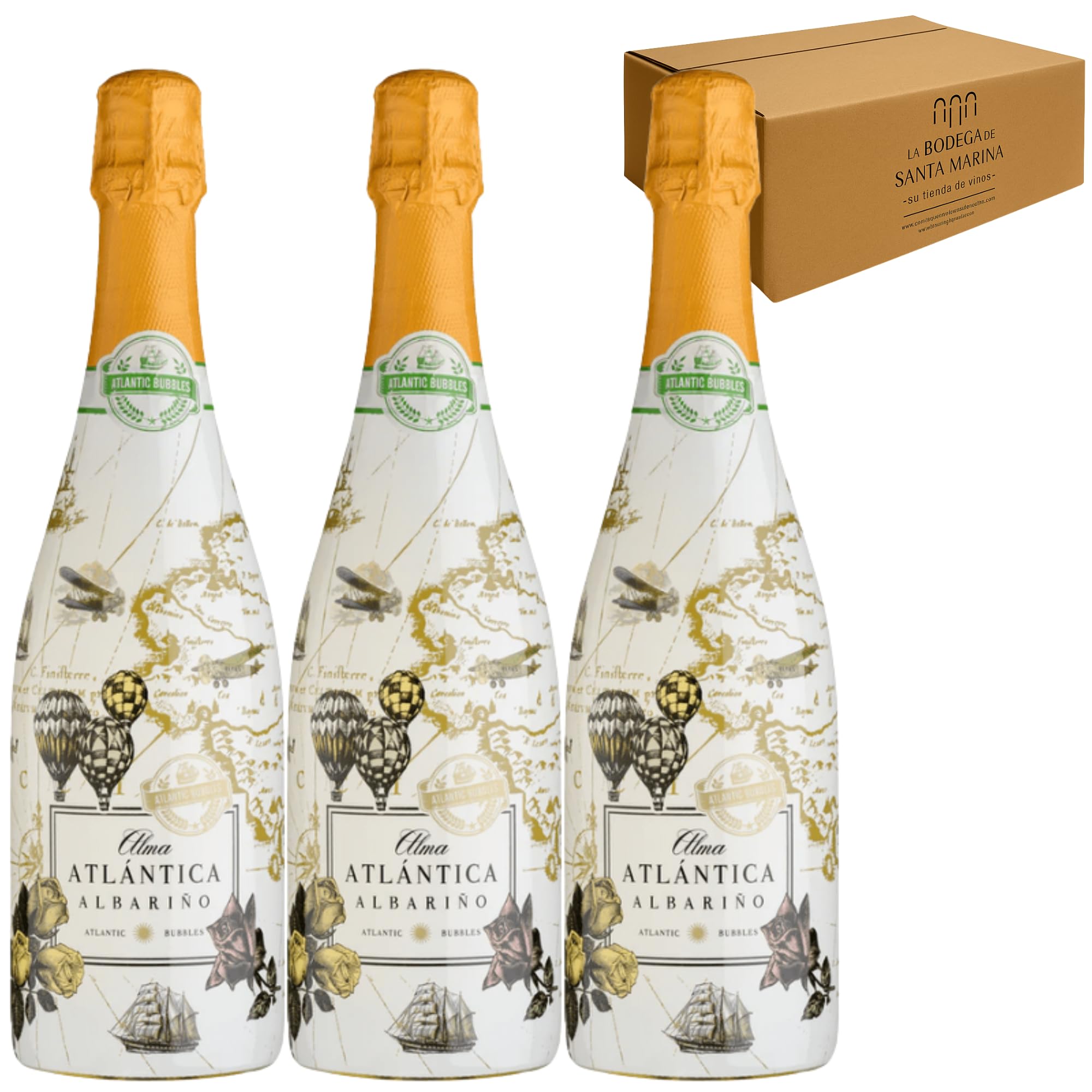 Alma Atlántica Albariño – Vino Blanco de Galicia, Fresco y Afrutado, Fácil de Beber y Perfecto para Principiantes, Aperitivos y Comidas Ligeras como Marisco, Pescado o Ensaladas | 3 Botellas 75cl