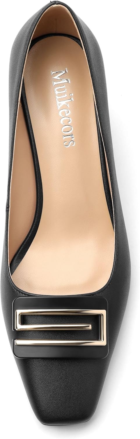 Women's Pumps Kitten Heels for Women Square Toe Low Heel Closed Toe Pumps Patent Slip-On High Heels Women's Work Office Wedding Party Shoes 2 Inch - Image 5