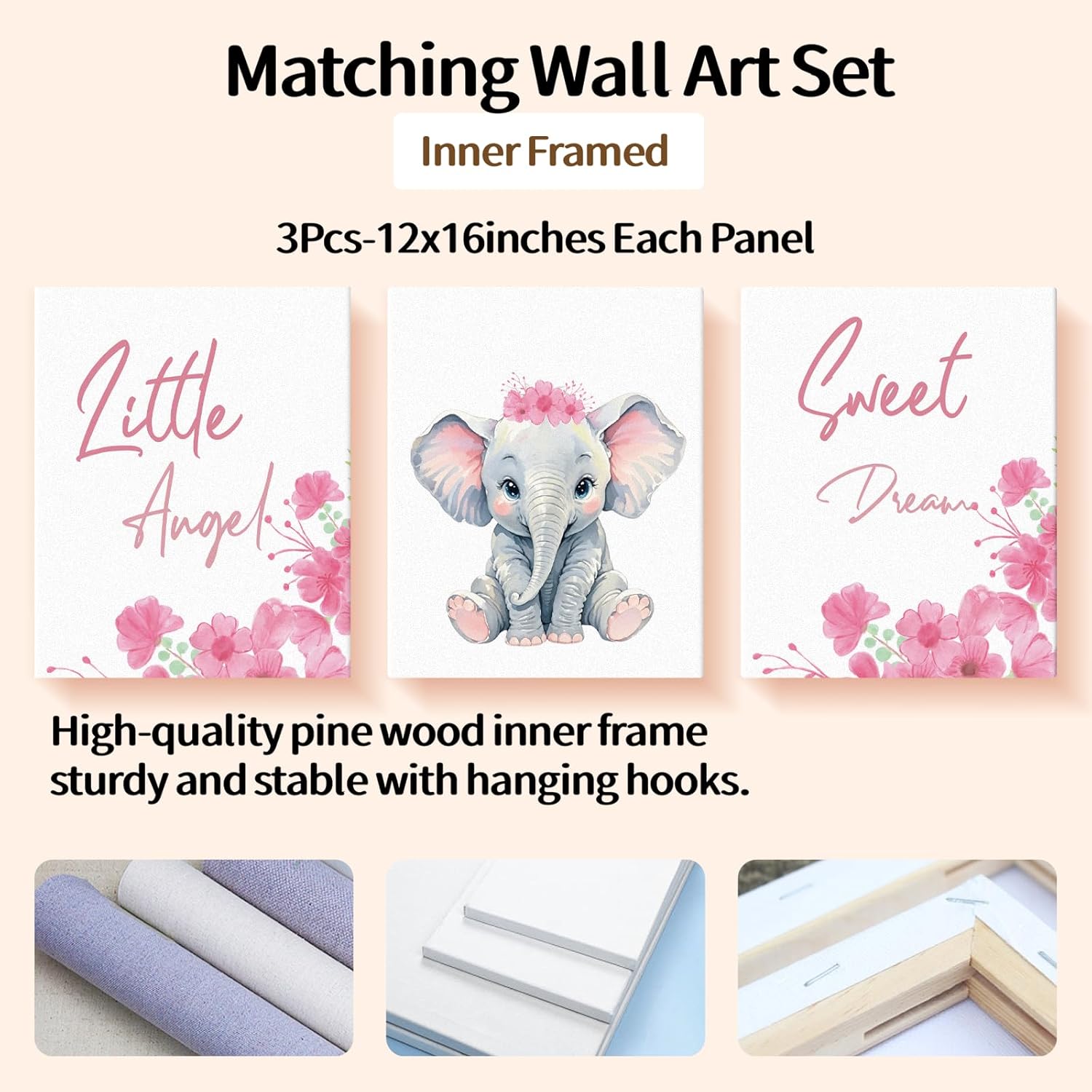 Personalized Baby Crib Bedding Set, Custom Name Nursery Bedding, Sweet Floral Elephant Nursery 5 Pcs Baby Bedding Set for Girl Boy, Double Layer Crib Set, Customized Gifts