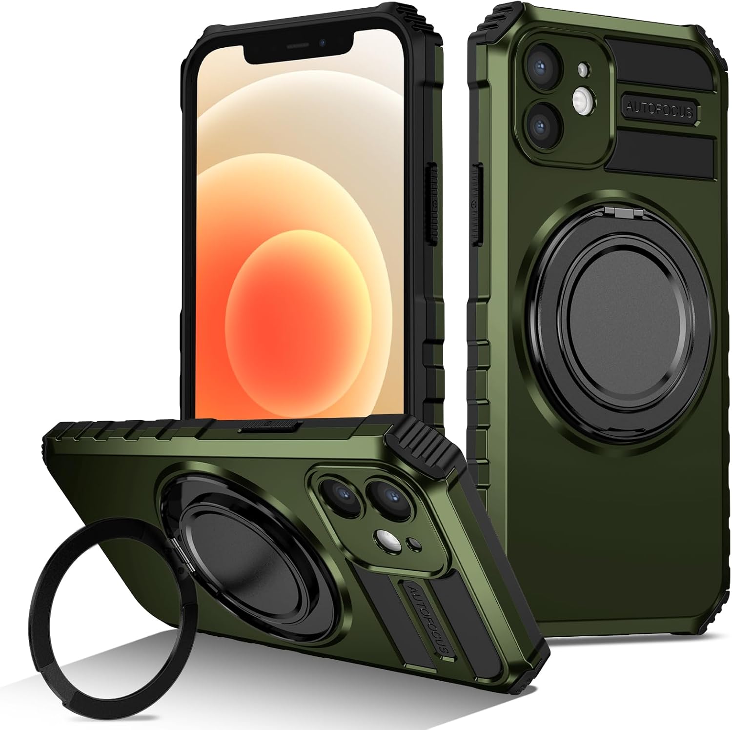 360° Rotating Magnetic Suction Protective Case for Apple iPhone 12 Pro, Mobile Phone Holder [Support Car Mount] Shockproof Protective Phone Cover Cases, Dark Green