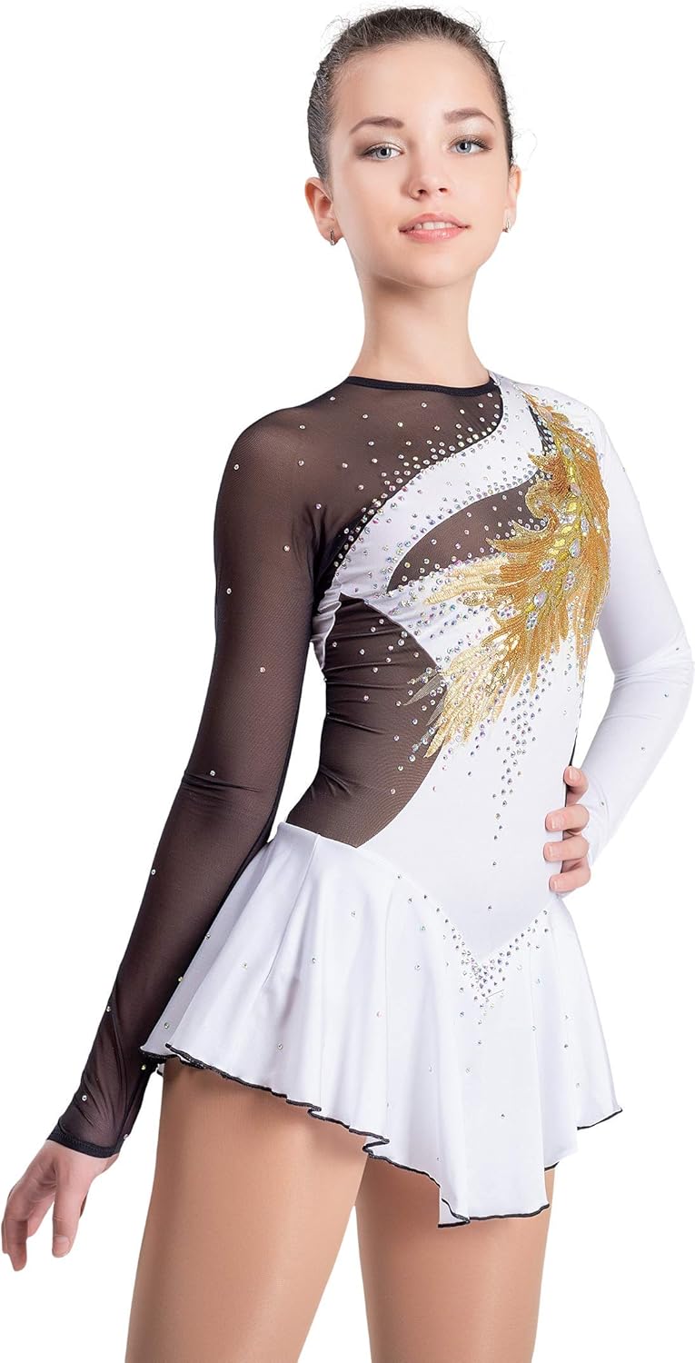 Figure Skating Dress/Bundle with Skate Guards/Italian Fabric, Made in Europe Style: A17 / Black White/Size: Small