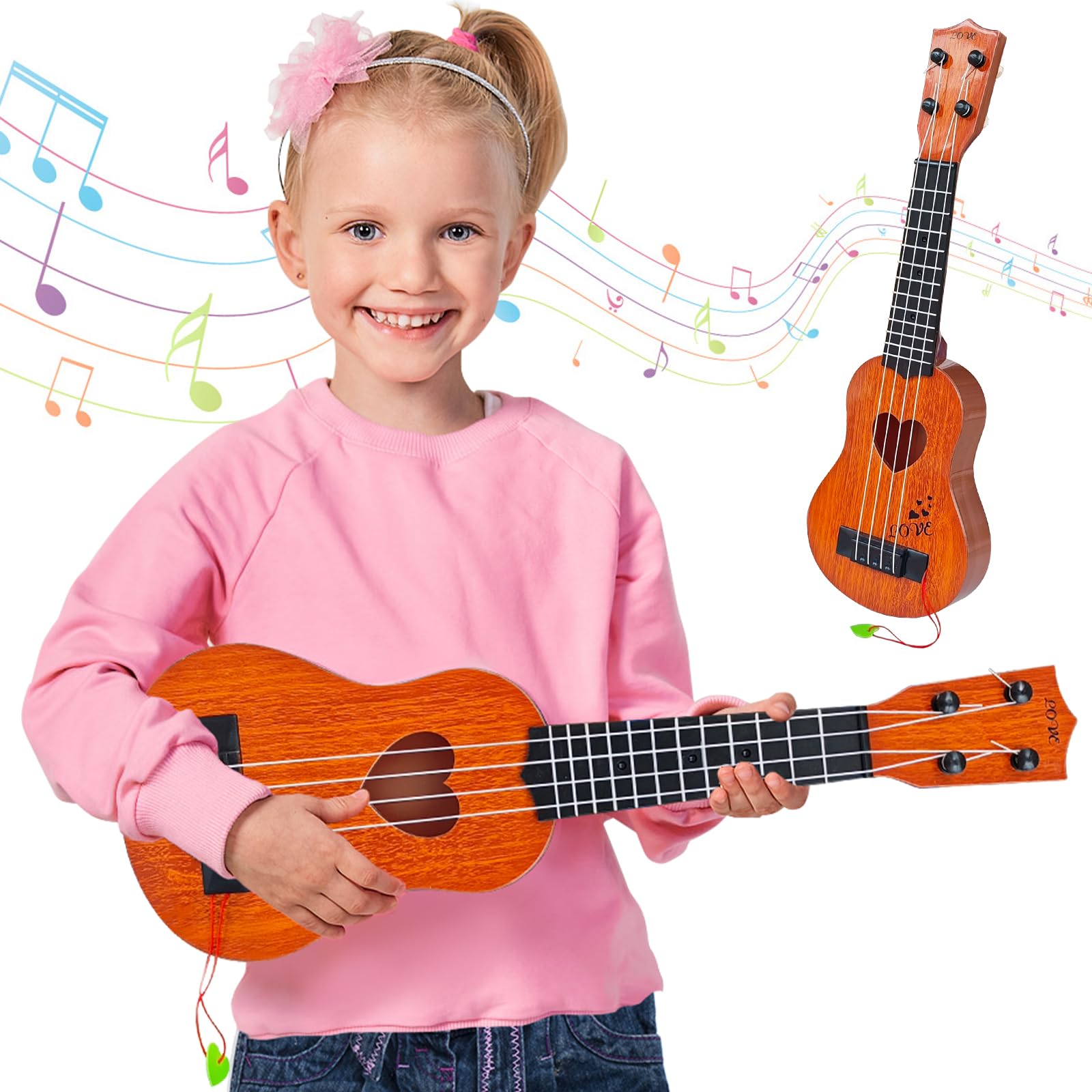 Kids Toy Classical Ukulele,17 Inch 4 Strings Guitar Ukulele Musical Toy,Educational Guitar Toy for Toddlers and Preschoolers