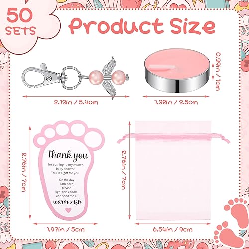 Miniatura 2 de Landical 50 juegos de regalos de baby shower para invitados, incluyendo 50 velas de té sin perfume, 50 llaveros de ángel, 50 bolsas de regalo, 50