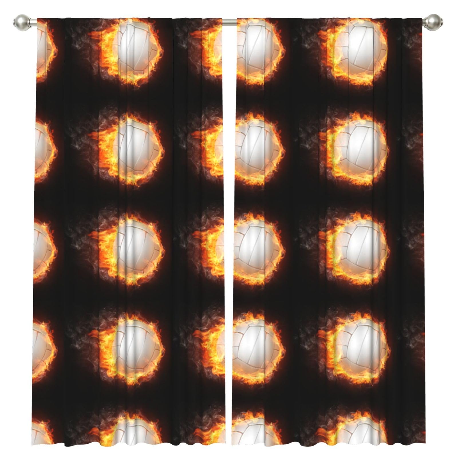 InOmak Cool Fire Flame Volleyball Ball, 2 Panels Window Curtains 52 x 84 Inch Blackout Curtains for Living Room Bedroom