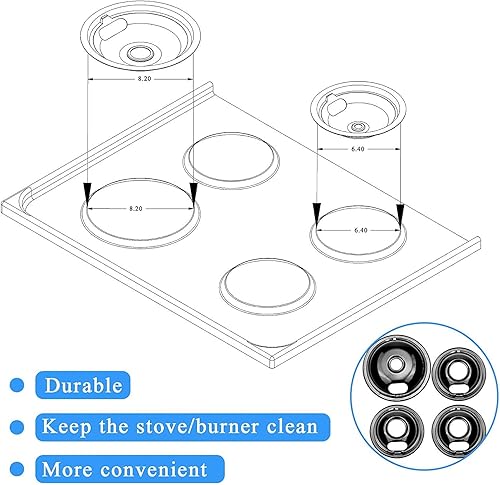 Miniatura 4 de APPLIANCEMATES W10290350 W10290353 - Juego de sartenes de goteo de porcelana para quemador Whirlpool, cuencos de goteo para estufas eléctricas, 4