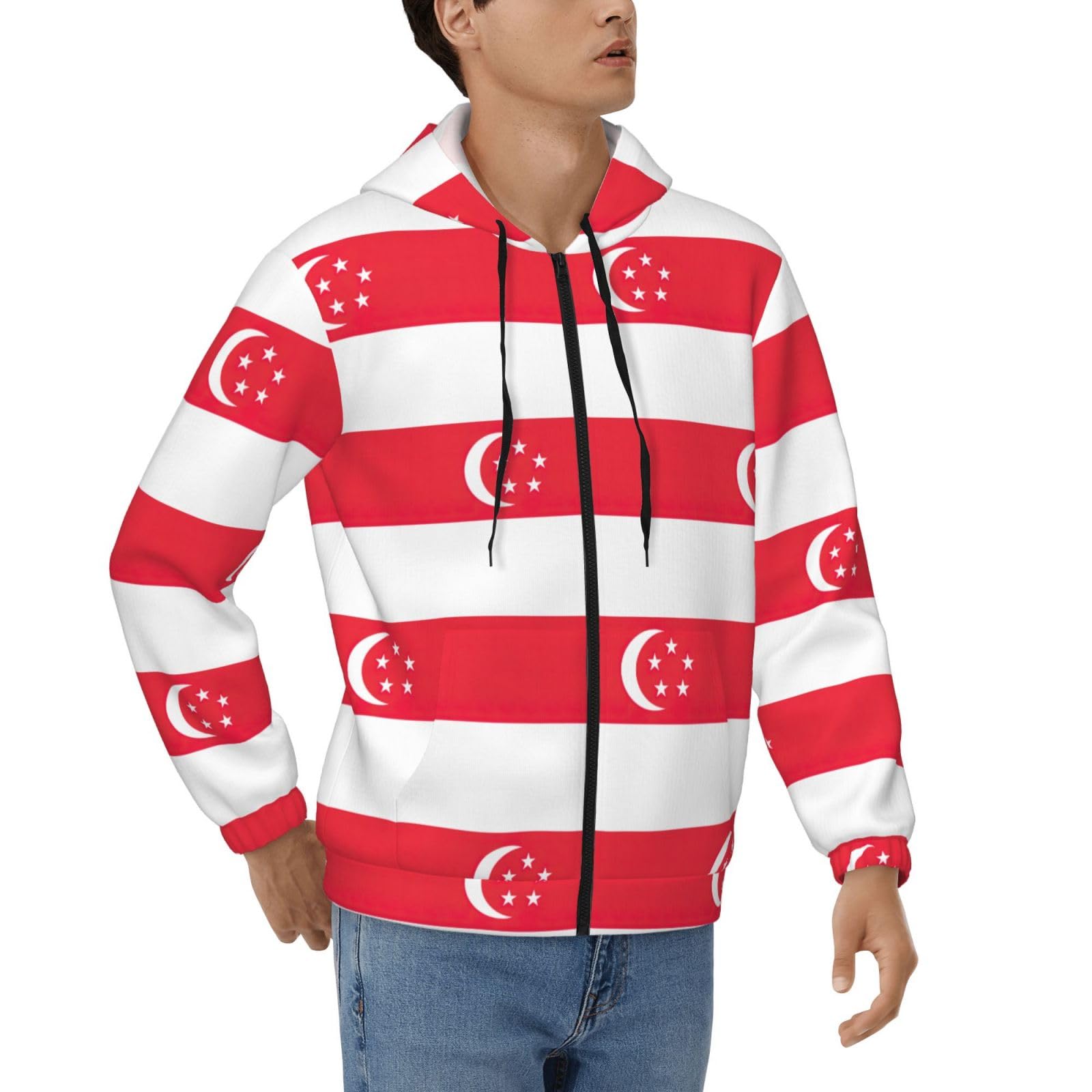 Sweat à capuche zippé imprimé Singapour veste décontractée - 8