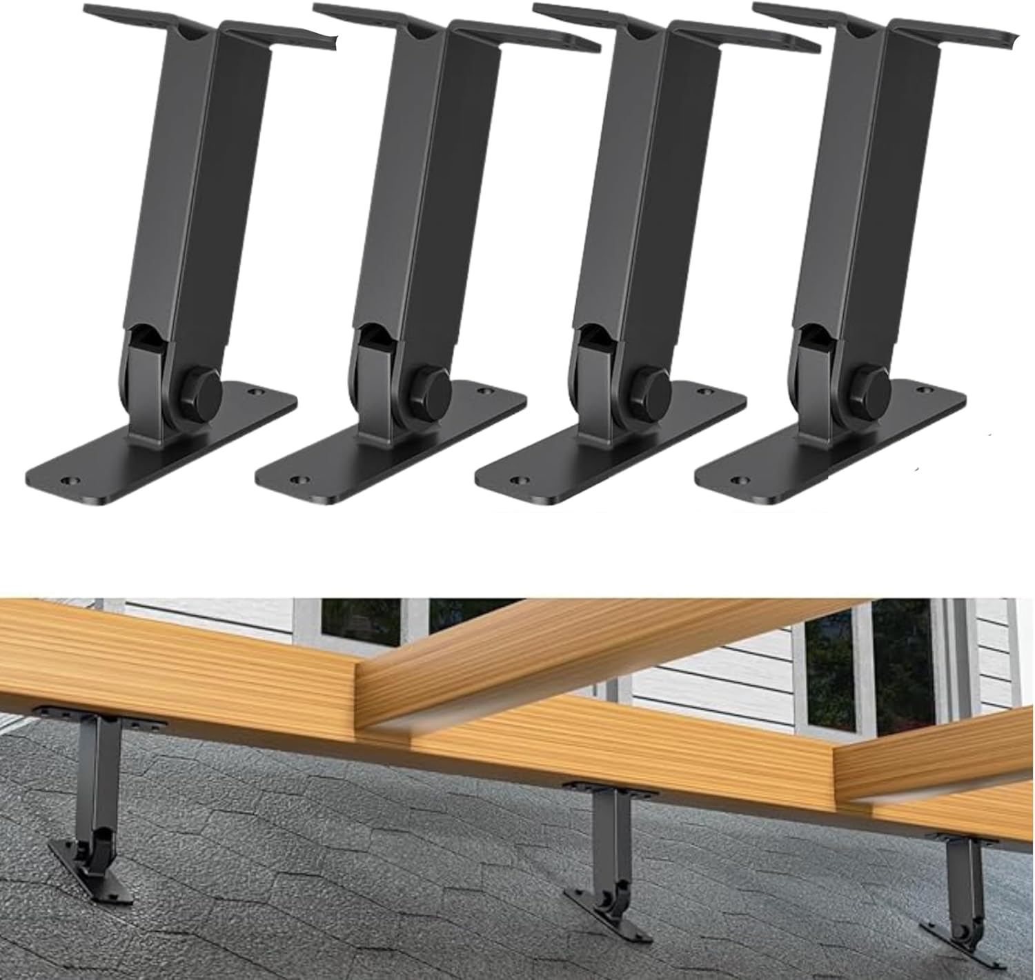 Heavy Duty Roof Riser Brackets Kit, TROPTOLKY Adjustable Angle Pergola Brackets, Black Metal Roof Riser Beam Bracket for Roof Pergola Gazebo Patio Cover (4 Pack)