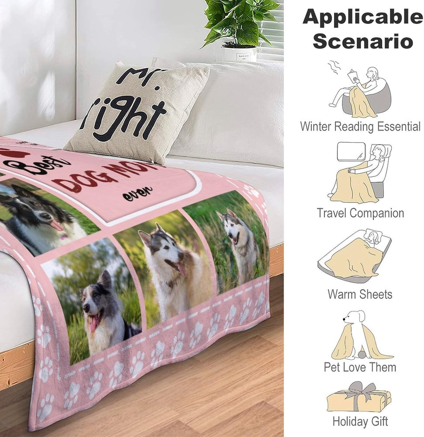 review Custom Dog Blanket Personalized Dog Mom Gifts for Women, Customized Pet Photo Blanket for Dog Mom, Fleece Throw Blanket with Name,Pet Memorial Gifts, Mother’s Day Birthday Gift for Dog Lover Dog Mom
