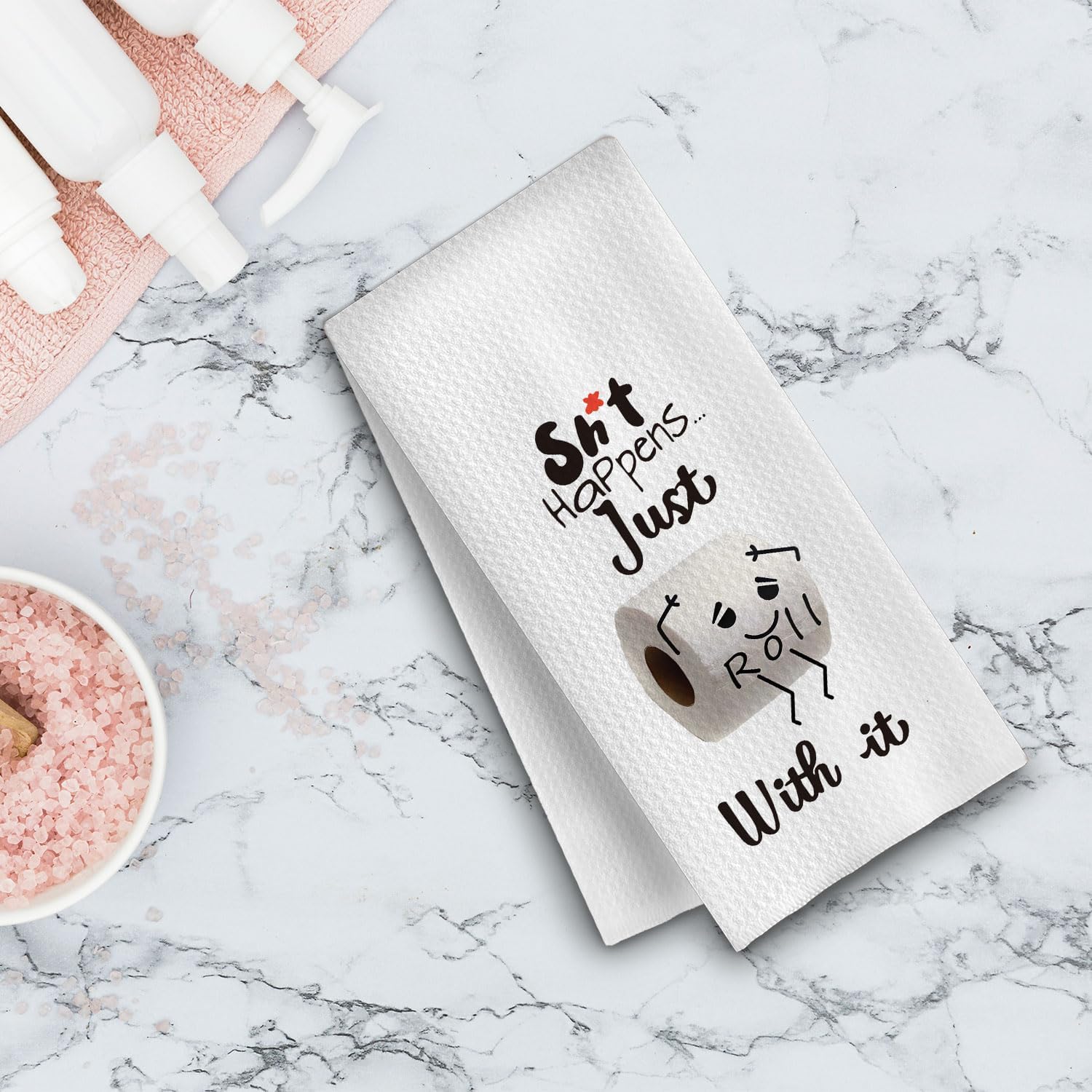 Funny Bathroom Hand Towels - Funny Hand Towels for Bathroom, Funny Bathroom Decor, Just Roll with It Decorative Hand Towels for Bathroom, Funny Bathroom Gifts, 16x24 Inch - Image 4