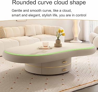 Modern Clouds Coffee Table Cute Tea Table with with Double-Layer Drawer Irregular Indoor End Table for Living Room Wavy Coffee Table for Balcony/Patio/Camping(100x69x40cm)