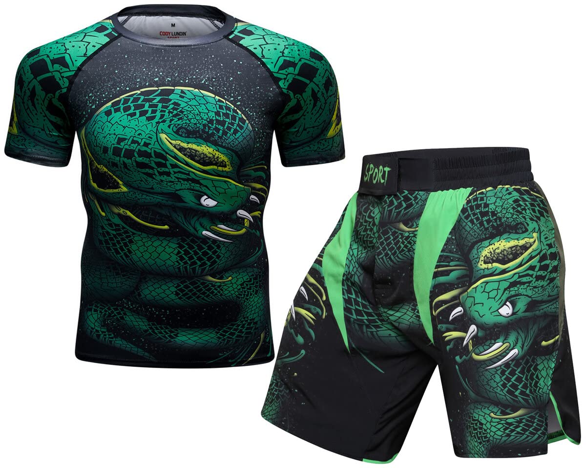 Cody Lundin Pantalones cortos de compresión de manga corta y pantalones cortos tailandeses para luchar MMA Kick Boxing Pantalones cortos de entrenamiento para hombre