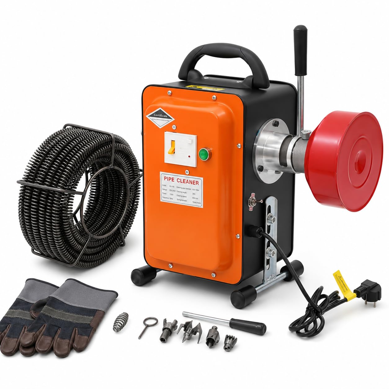 Desatascador eléctrico de tubería 750W, hurón Desatascador profesional de 20 m, máquina de limpieza de mangueras 400 RPM con muelles y guantes para fregadero de inodoro alcantarillado cocina baño