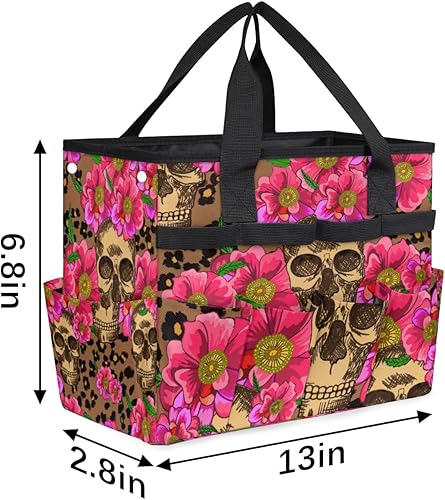 Miniatura 3 de Sugar Skull Pink Flowers Garden Tool Tote Bag for Women Men Gardening Tool Storage Bags with 10 Pockets Standable Garden Home Tool Kits Organizer