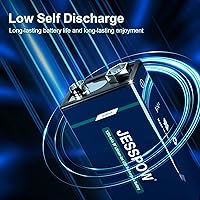 Vista 3 de Paquete de 8 baterías recargables de 9 voltios, recargables por USB, batería de litio de alta capacidad de 1300 mAh 9 V con cable de carga tipo C