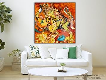 SCPmarts Kerala Mural Art Canvas Painting Unframed | Kerala Painting Wall Decoration | Kerala Mural Art Wall Decor | Kerala Mural Art Wall Painting Size 24 Inch x 24 Inch