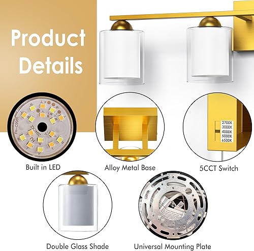 Miniatura 114 de Quntis Lámparas de baño negras de 4 luces con 5 modos de color, lámpara de tocador moderna regulable de 27 pulgadas sobre espejo, lámpara de pared