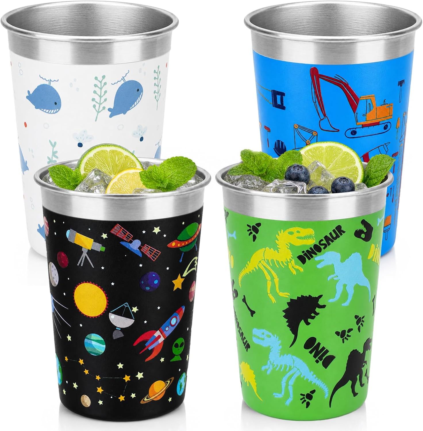 4 Pack 12oz Stainless Steel Cups for Kids, Colorful Reusable Water Cups Set | Stackable Unbreakable Drinking Tumbler for Toddlers, Small Metal Pint Glasses for Cold Beverages | BPA-Free, Kid-friendly
