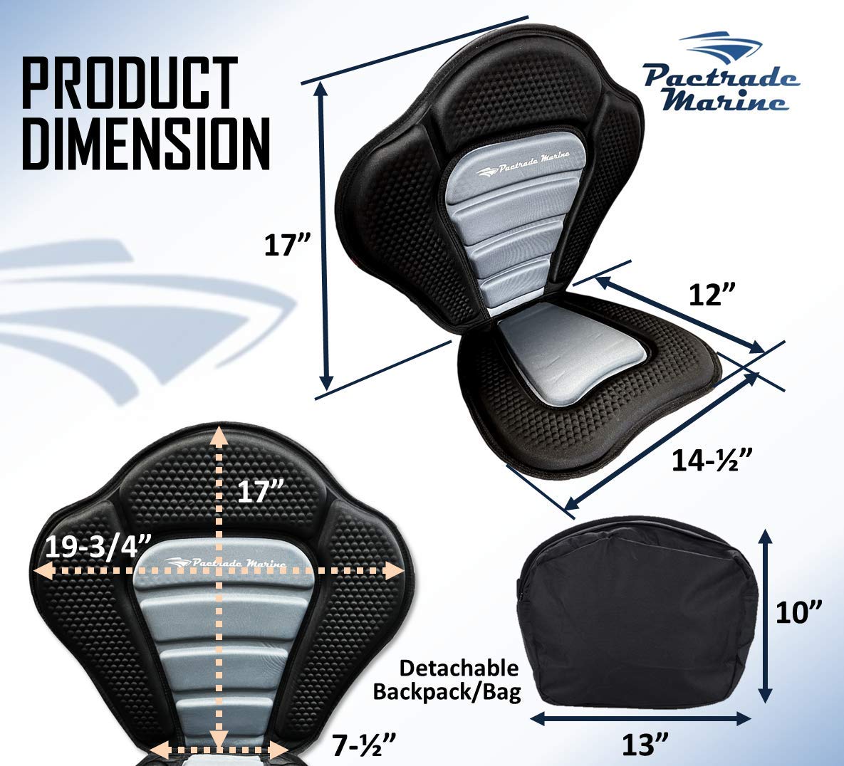 PactradeMarine Pactrade Marine Verstellbarer gepolsterter Deluxe-Kajak-Sitz, Abnehmbarer Rucksack/Tasche, Kanu-Rückenlehne