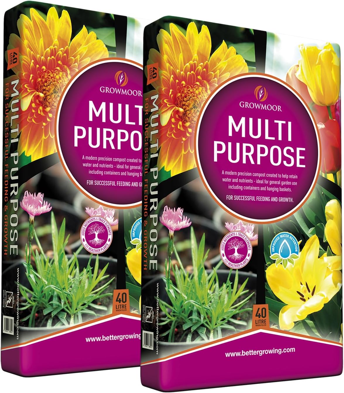 CB FUELS 2 X 60L GROWMOOR Multi Purpose Potting Compost Garden Beds Borders Pots Baskets