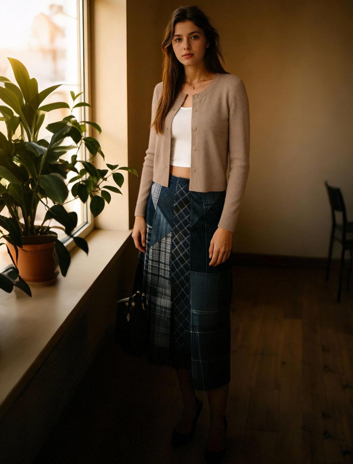 Women's Cropped Lightweight Knit Cardigan Long Sleeve Open Front Button Down Cardigan Sweaters Crew Neck Sweater Shrug - Image 3