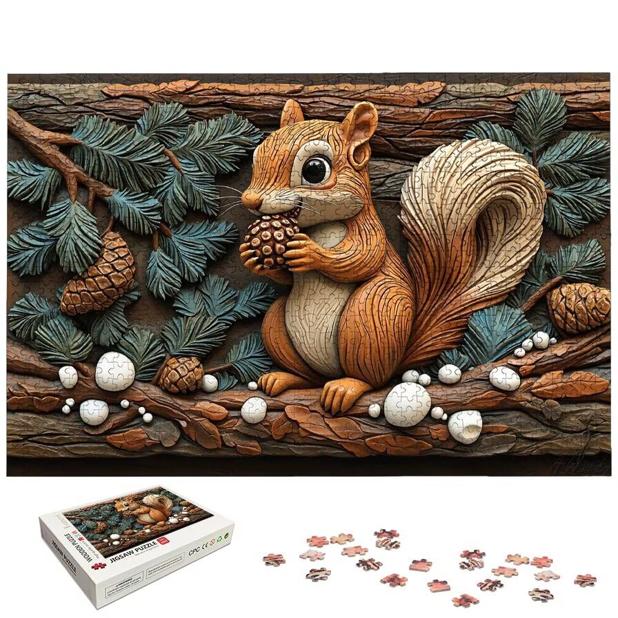 Puzzle 1000 Piezas, Puzzle Ardilla con Caja Regalo, Animal Puzzles 1000 Piezas Adultos, Medidas: 75 x 50 cm, Rompecabezas Adultos de Madera, Rompecabezas para Decoración Hogar, Regalo Mujer, -6550