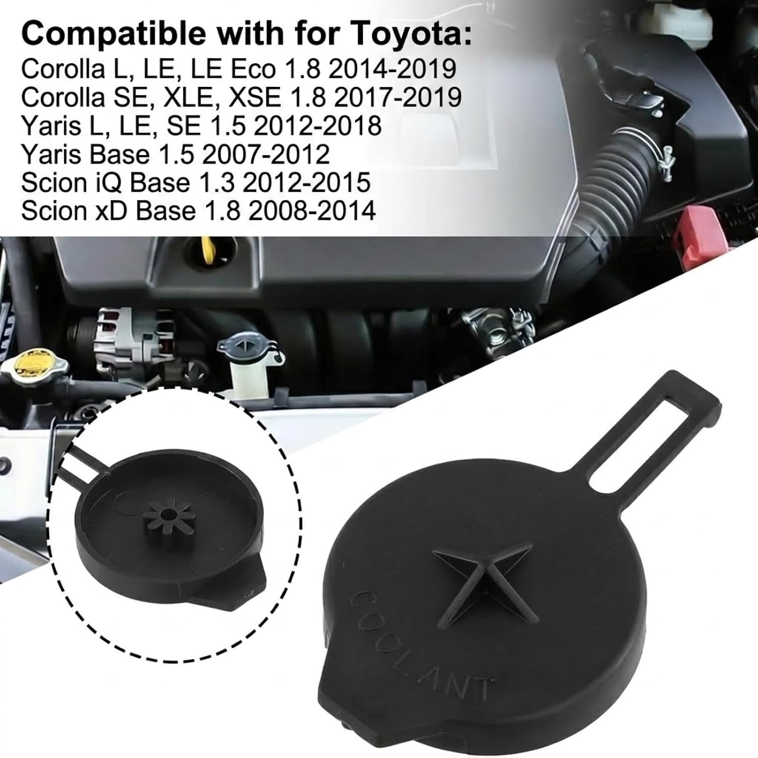 Engine Coolant Reservoir Tank Lid Cap Cover 16471-23030 1306F5, Radiator Expansion Tank Water Bottle Cover Replacement for Toyota Corolla 2014-2019, Yaris 2007-2018