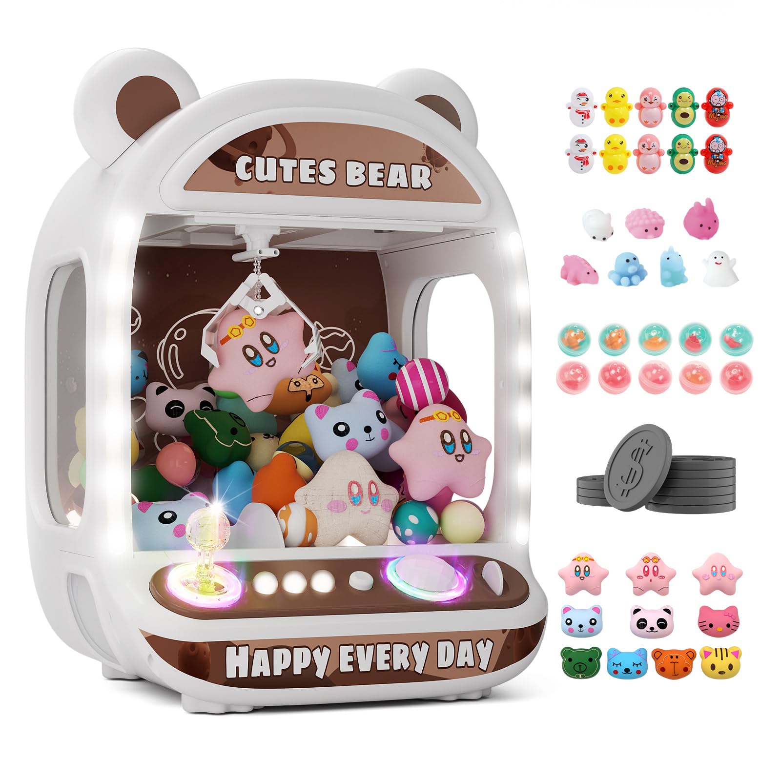 Máquinas expendedoras de garras para niños, juguetes de unicornio para niñas de 6 años en adelante, minimáquina expendedora con juguetes blandos para inquietarse,Claw Machine,Easy to Control, Brown