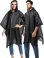 Vista 14 de Paquete de 2 ponchos de lluvia para adultos, reutilizables, impermeables, de supervivencia, emergencia, resistente, con capucha con cordón Azul