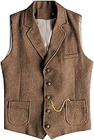 Men's Herringbone Tweed Wool Blend Suit Vest - Western Casual Waistcoat for Groomsmen XS-3XL