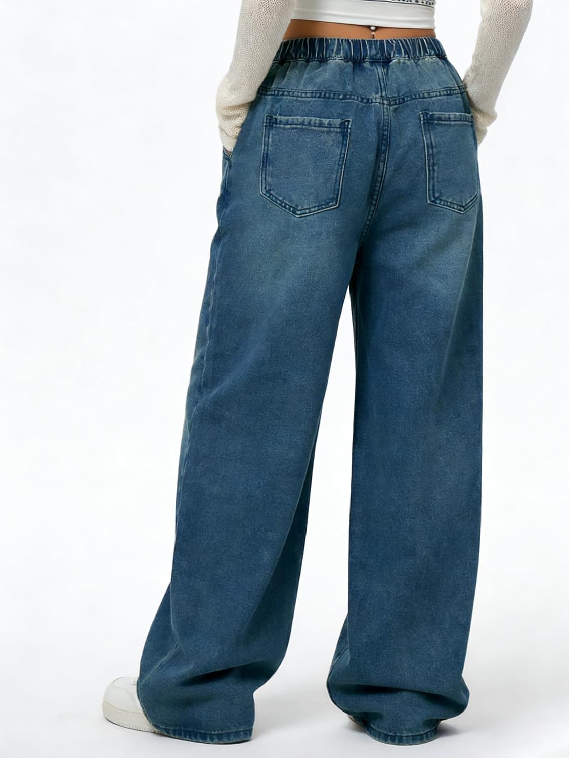 EMMIOL Baggy Jeans Women Wide Leg Y2K Vintage Denim Pants High Rise Boyfriend Dark Wash Pants