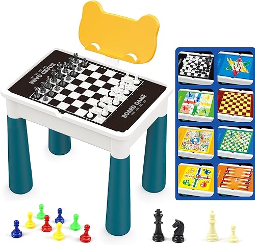 Hitish Juego de mesa de ajedrez volador 8 en 1, juego de mesa de ajedrez portátil con soporte para libros para niños y adultos, juguete de regalo
