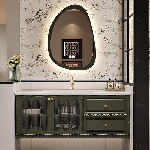 Modern Floating Bathroom Vanity Set with LED Defogging Mirror, Wall-Mounted